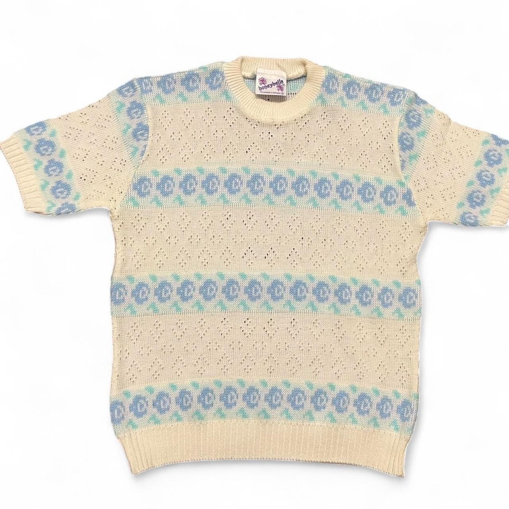 Honeybells Vintage Rose Pastel Sweater‎ Dainty Cottagecore Grannycore Grandma